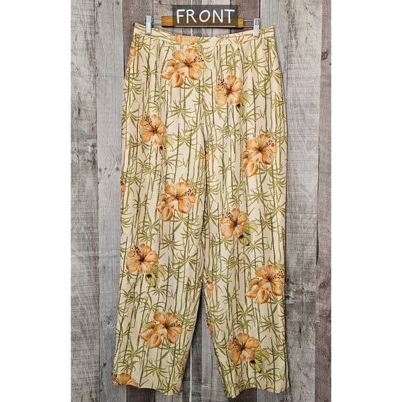 Adrianna Papell Pants - Vintage ADRIANNA PAPELL Silk Tropical Flower Beaded Lined PANTS Women's size 16